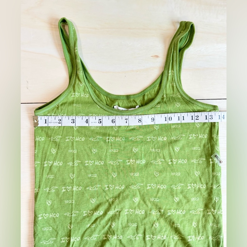 VTG Hollister Co Green "I ♡ HCO" 1922 Logo Heart Tank Top - Y2K Preppy - Sz L - Picture 3 of 4